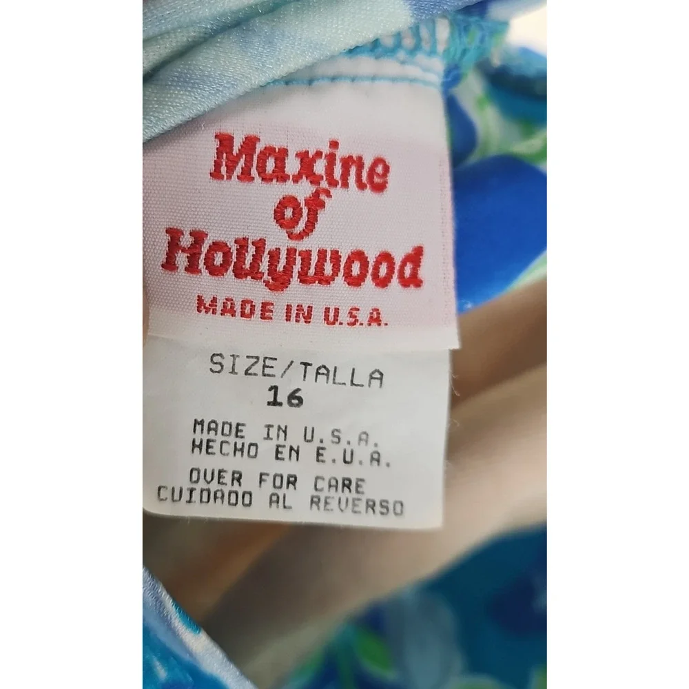 VTG MAXINE OF HOLLYWOOD FLORAL SWIMSUIT 16 one pc Tie Belt ROMPER STYLE